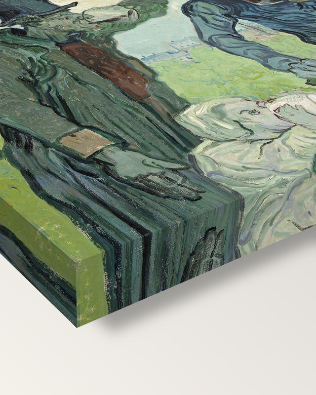 The Drinkers by Vincent van Gogh on stretched canvas, corner close-up: the painting mirror-wrapped round the sides