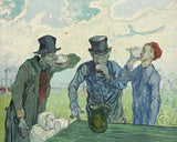 The Drinkers by Vincent van Gogh: four men of different ages drinking at a table outdoors, a factory chimney behind
