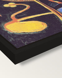 The Zouave by Vincent van Gogh framed canvas, corner close-up: a black floating frame with a shadow gap round the canvas