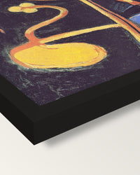 The Zouave by Vincent van Gogh framed print, corner close-up: black moulding, mitred, the print set just below its edge