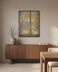 View of a Butcher’s Shop by Vincent van Gogh in a black frame above a walnut sideboard in a dining room