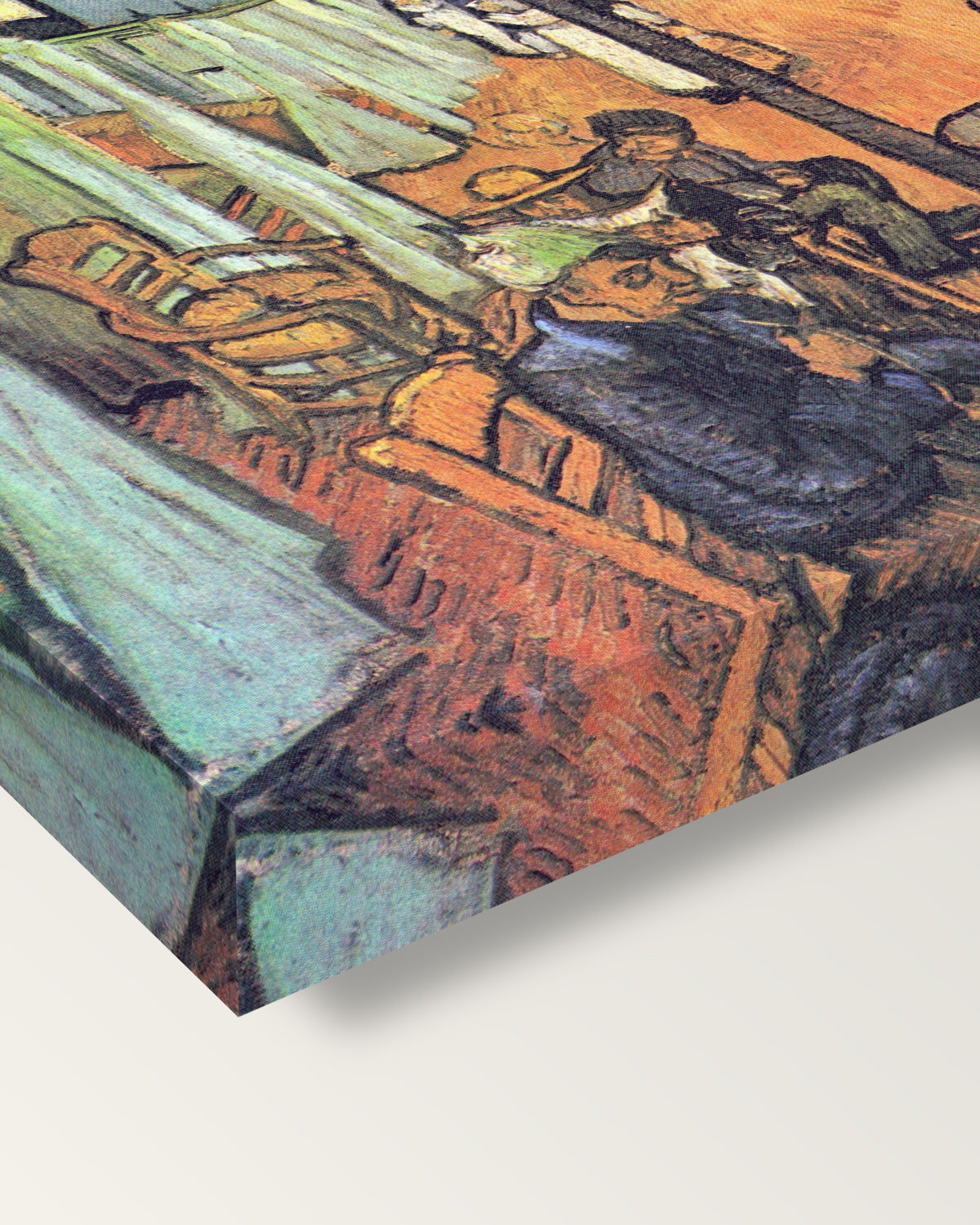 Ward in the Hospital in Arles by van Gogh on stretched canvas, corner close-up: the painting mirror-wrapped round the sides