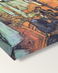 Ward in the Hospital in Arles by van Gogh on stretched canvas, corner close-up: the painting mirror-wrapped round the sides