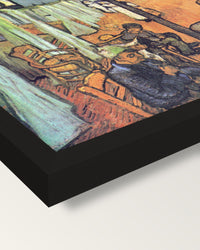 Ward in the Hospital in Arles framed print, corner close-up: black moulding, mitred, the print set just below its edge