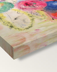 Black Lines by Wassily Kandinsky on stretched canvas, corner close-up: the painting mirror-wrapped round the sides
