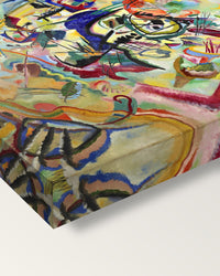 Composition VII by Wassily Kandinsky on stretched canvas, corner close-up: the painting mirror-wrapped round the sides