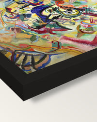 Composition VII by Wassily Kandinsky framed print, corner close-up: black moulding, mitred, the print set just below its edge