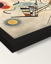 Composition VIII by Kandinsky framed print, corner close-up: black moulding, mitred, the print set just below its edge