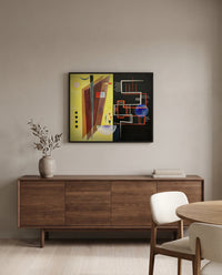 Inner Alliance by Wassily Kandinsky in a black frame above a walnut sideboard in a dining room