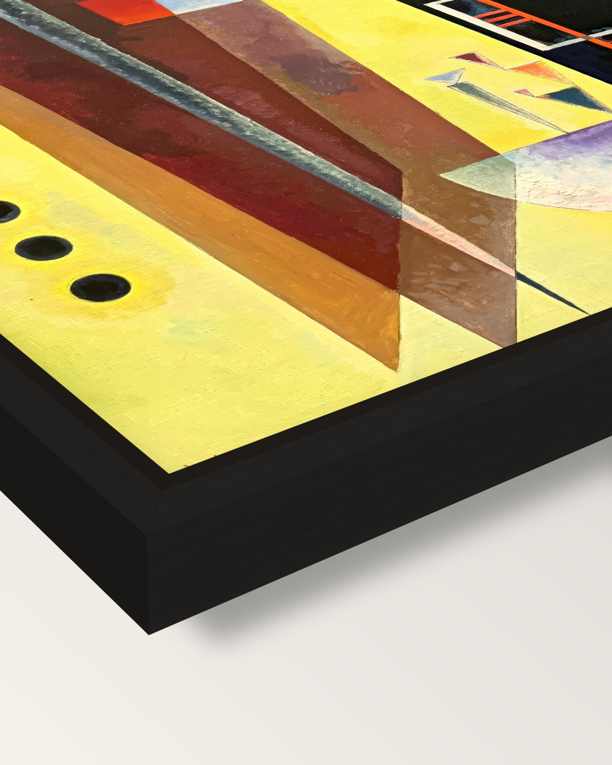 Inner Alliance by Wassily Kandinsky framed canvas, corner close-up: a black floating frame with a shadow gap round the canvas