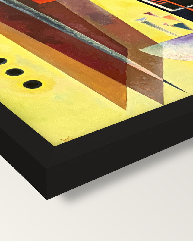 Inner Alliance by Wassily Kandinsky framed print, corner close-up: black moulding, mitred, the print set just below its edge