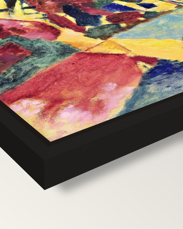 Landscape with Two Poplars framed canvas, corner close-up: a black floating frame with a shadow gap round the canvas