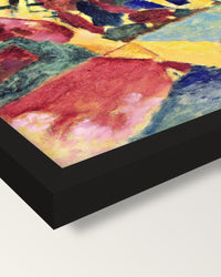 Landscape with Two Poplars framed print, corner close-up: black moulding, mitred, the print set just below its edge