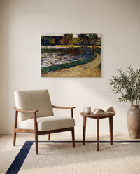 Munich – English Garden by Wassily Kandinsky as a stretched canvas above a linen lounge chair in a reading corner