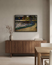 Munich – English Garden by Wassily Kandinsky in a black frame above a walnut sideboard in a dining room