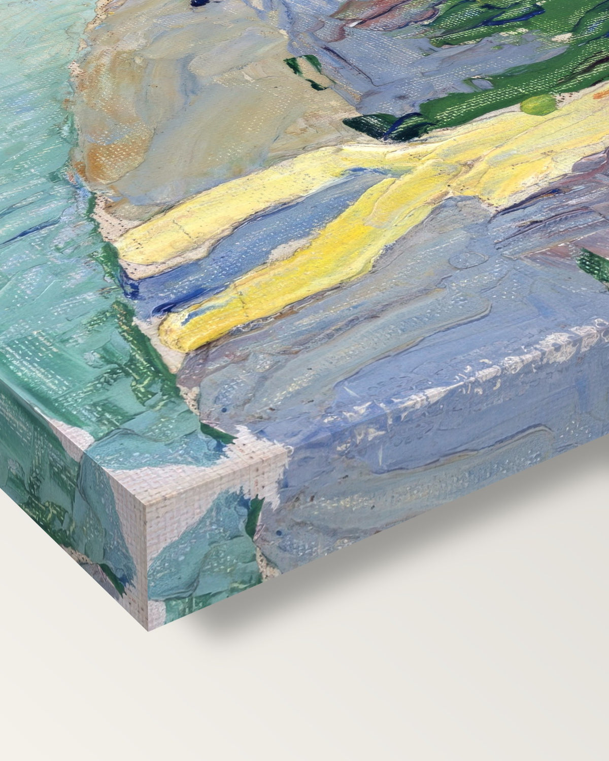 Munich – The Isar by Wassily Kandinsky on stretched canvas, corner close-up: the painting mirror-wrapped round the sides