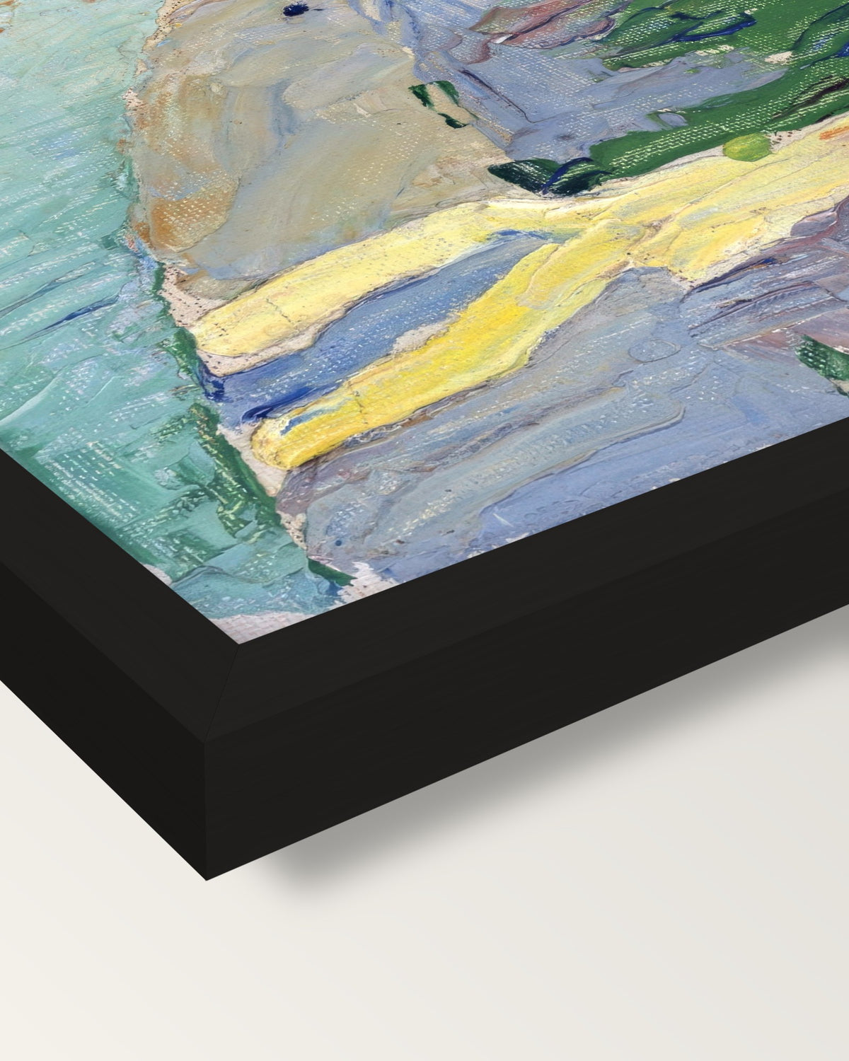 Munich – The Isar by Kandinsky framed print, corner close-up: black moulding, mitred, the print set just below its edge