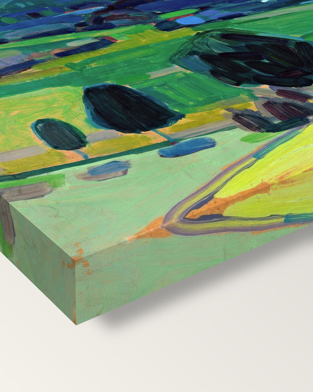 Murnau – Staffelsee by Wassily Kandinsky on stretched canvas, corner close-up: the painting mirror-wrapped round the sides