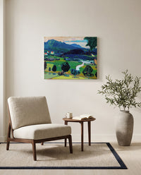Murnau – Staffelsee by Wassily Kandinsky as a stretched canvas above a linen lounge chair in a reading corner
