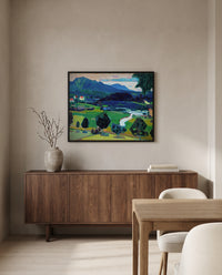 Murnau – Staffelsee by Wassily Kandinsky in a black frame above a walnut sideboard in a dining room