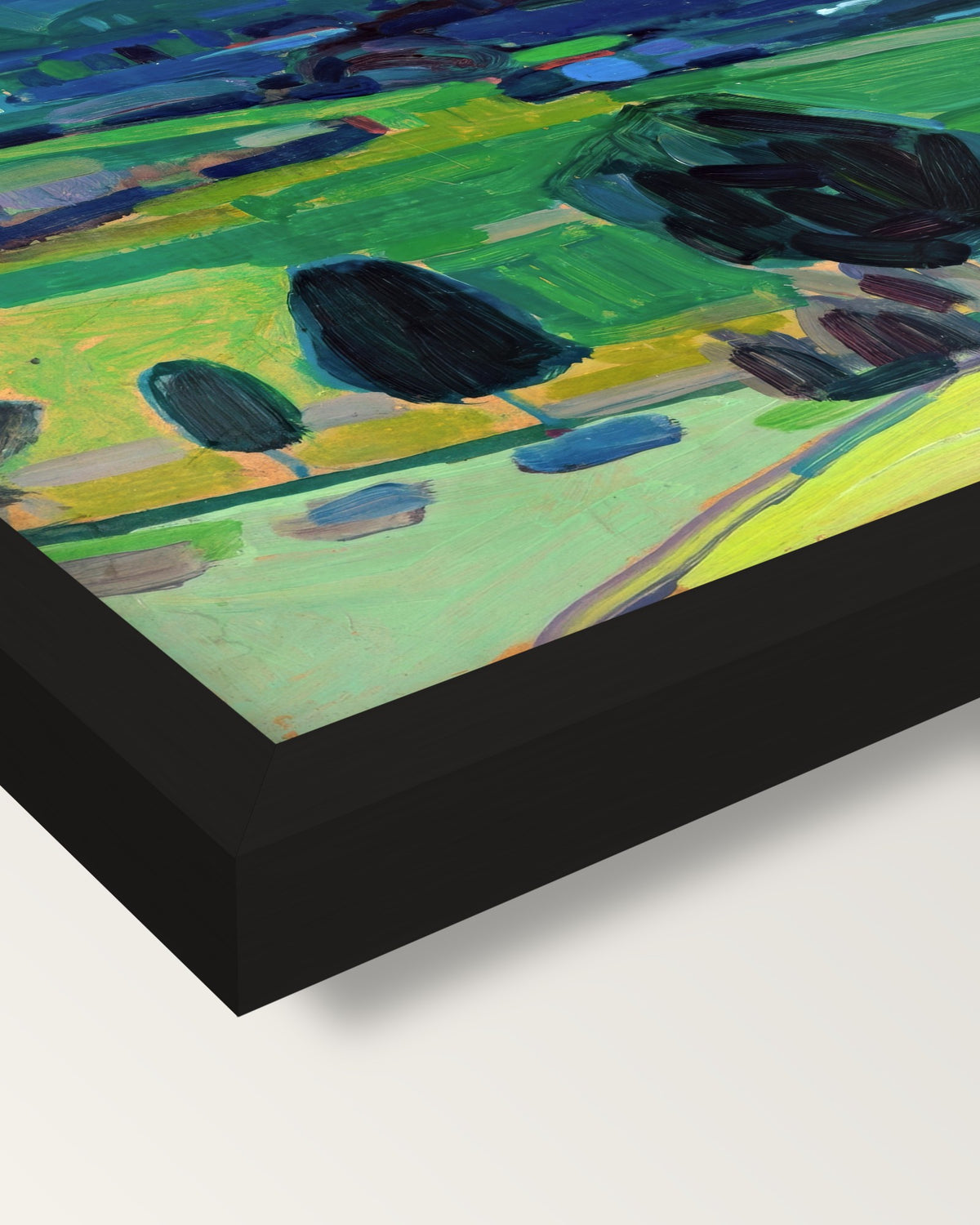 Murnau – Staffelsee by Kandinsky framed print, corner close-up: black moulding, mitred, the print set just below its edge