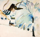 Murnau with Locomotive by Wassily Kandinsky: a pale landscape of dark strokes and soft blue shapes
