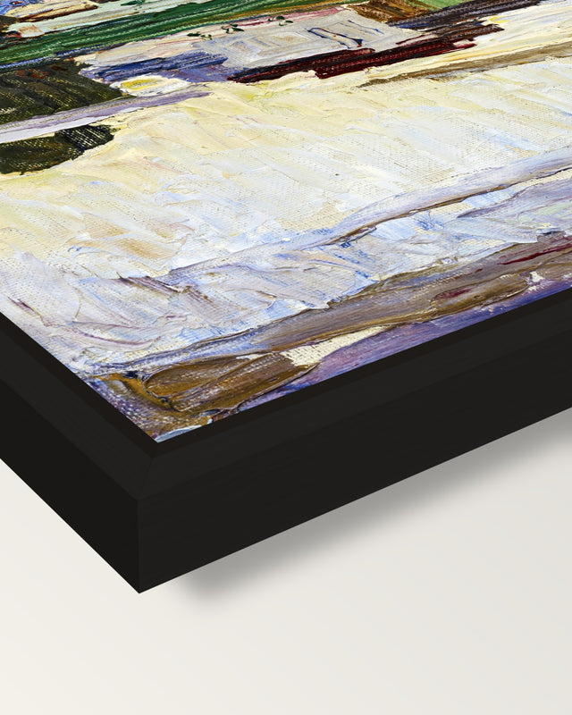 Nymphenburg by Wassily Kandinsky framed canvas, corner close-up: a black floating frame with a shadow gap round the canvas