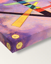 Three Elements by Wassily Kandinsky on stretched canvas, corner close-up: the painting mirror-wrapped round the sides