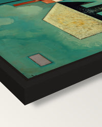 Upward by Wassily Kandinsky framed canvas, corner close-up: a black floating frame with a shadow gap round the canvas