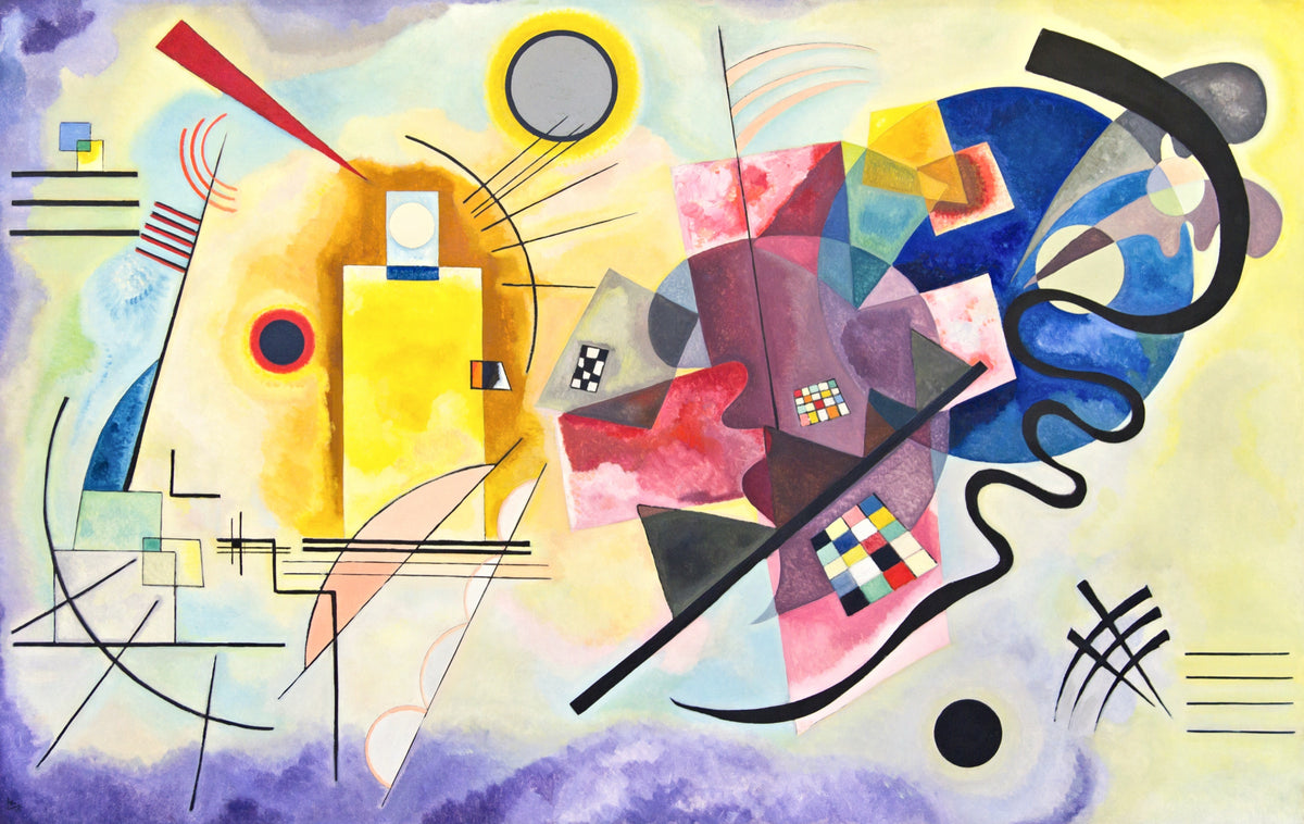 Yellow-Red-Blue by Wassily Kandinsky: a yellow rectangle on the left, a deep blue circle and a black curve on the right