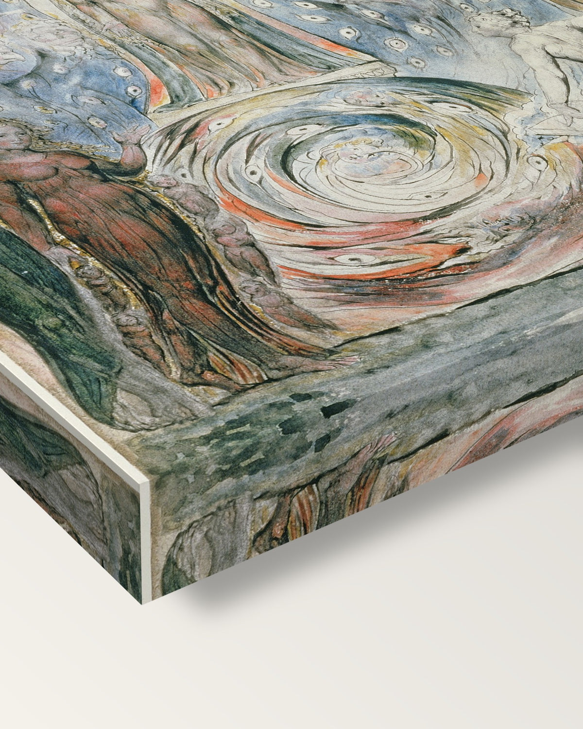 Beatrice Addressing Dante by William Blake on stretched canvas, corner close-up: the painting mirror-wrapped round the sides