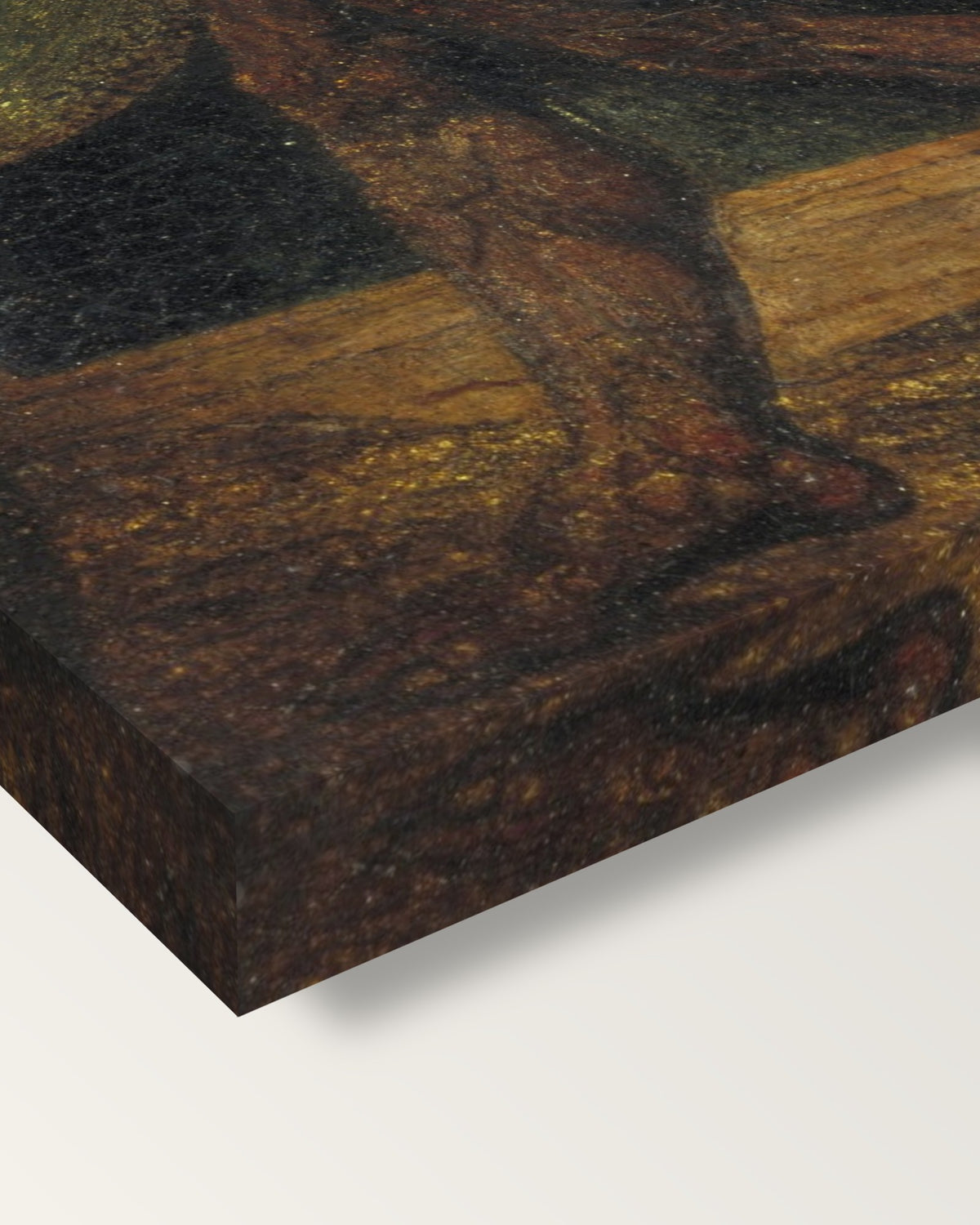 The Ghost of a Flea by William Blake on stretched canvas, corner close-up: the painting mirror-wrapped round the sides