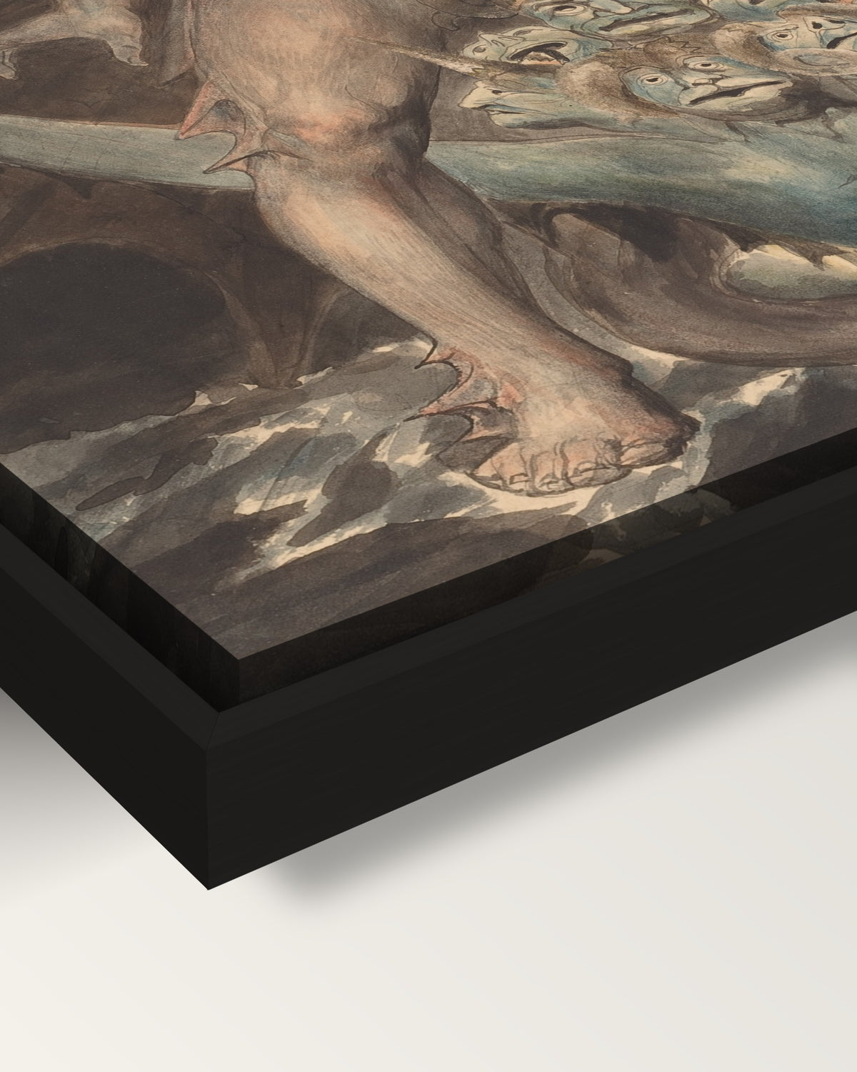 Dragon and the Beast by William Blake framed canvas, corner close-up: black floating frame, painted edge in the shadow gap