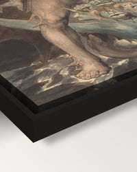 Dragon and the Beast by William Blake framed canvas, corner close-up: black floating frame, painted edge in the shadow gap