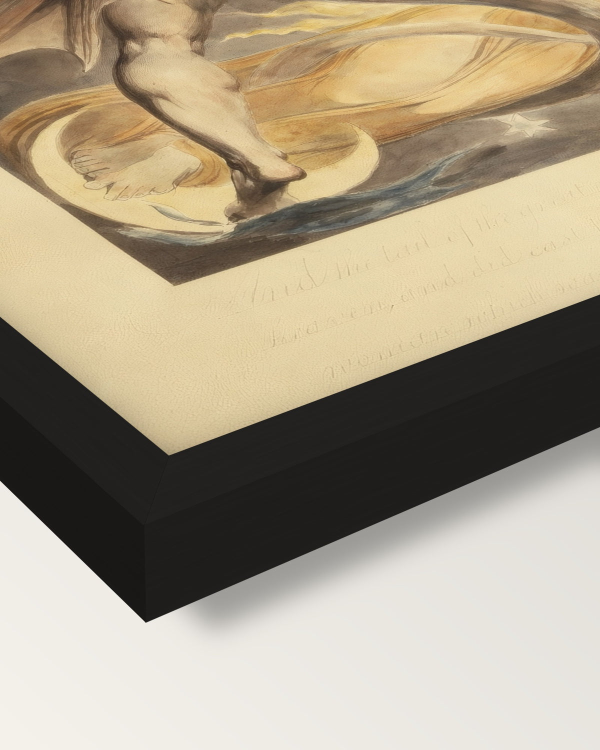 The Great Red Dragon by Blake framed print, corner close-up: black moulding, mitred, the print set just below its edge