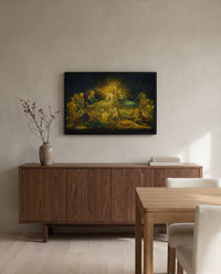 The Last Supper by William Blake in a black frame above a walnut sideboard in a dining room