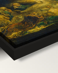The Last Supper (1799) framed canvas, corner close-up: black floating frame, painted edge in the shadow gap
