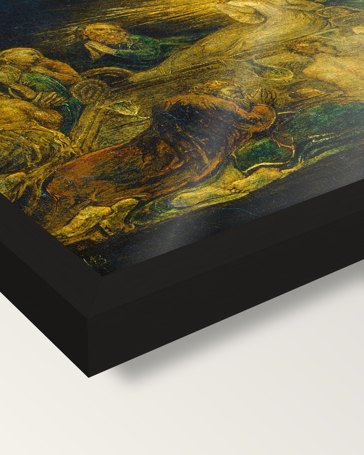 The Last Supper by William Blake framed print, corner close-up: black moulding, edge to edge under plexiglass, no mat