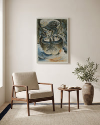The Simoniac Pope by William Blake as a stretched canvas above a linen lounge chair in a reading corner