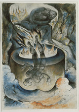The Simoniac Pope by William Blake: a figure plunged head-first into a ring of flames, two poets watching from a rocky ledge