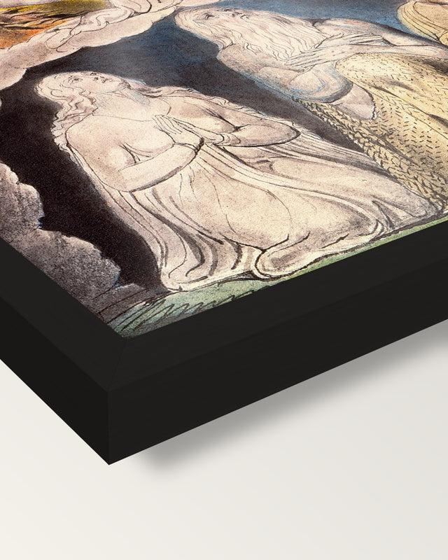 Morning Stars Sang Together by William Blake framed print, corner close-up: black moulding, edge to edge, no mat