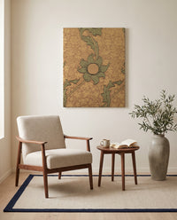 Kennet by William Morris as a stretched canvas above a linen lounge chair in a reading corner