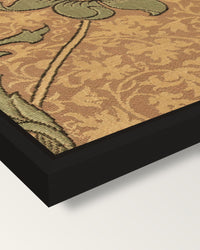 Kennet by William Morris framed canvas, corner close-up: a black floating frame with a shadow gap round the canvas