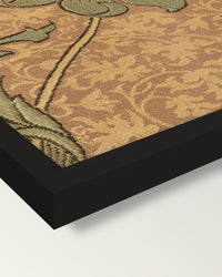 Kennet by William Morris framed print, corner close-up: black moulding, mitred, the print set just below its edge