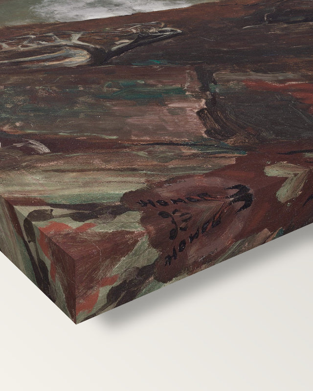 Coast of Maine by Winslow Homer on stretched canvas, corner close-up: the painting mirror-wrapped round the sides