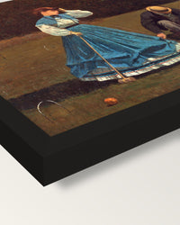 Croquet Scene by Winslow Homer framed print, corner close-up: black moulding, mitred, the print set just below its edge