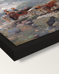 Mount Washington by Winslow Homer framed canvas, corner close-up: a black floating frame with a shadow gap round the canvas