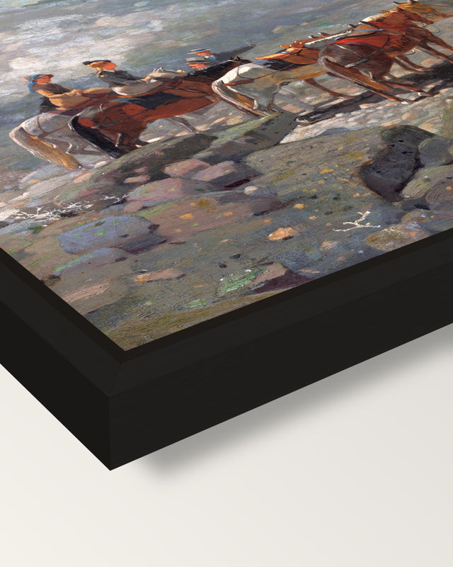 Mount Washington by Winslow Homer framed canvas, corner close-up: a black floating frame with a shadow gap round the canvas