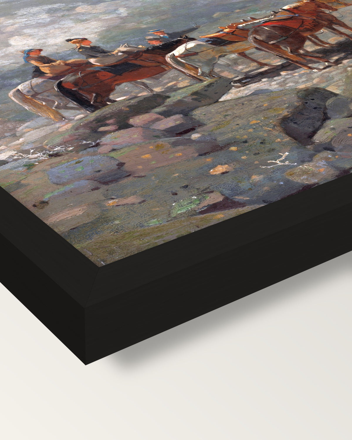 Mount Washington by Winslow Homer framed print, corner close-up: black moulding, mitred, the print set just below its edge