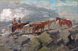 Mount Washington by Winslow Homer: riders on horseback on a mountain path, misty peaks and clouds of the White Mountains